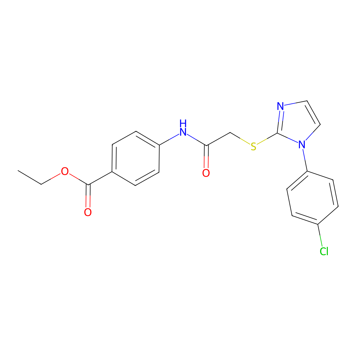 Ethyl 4-[[2-[1-(4-chlorophenyl)imidazol-2-yl]sulfanylacetyl]amino]benzoate molecular structure, CAS 688337-08-8