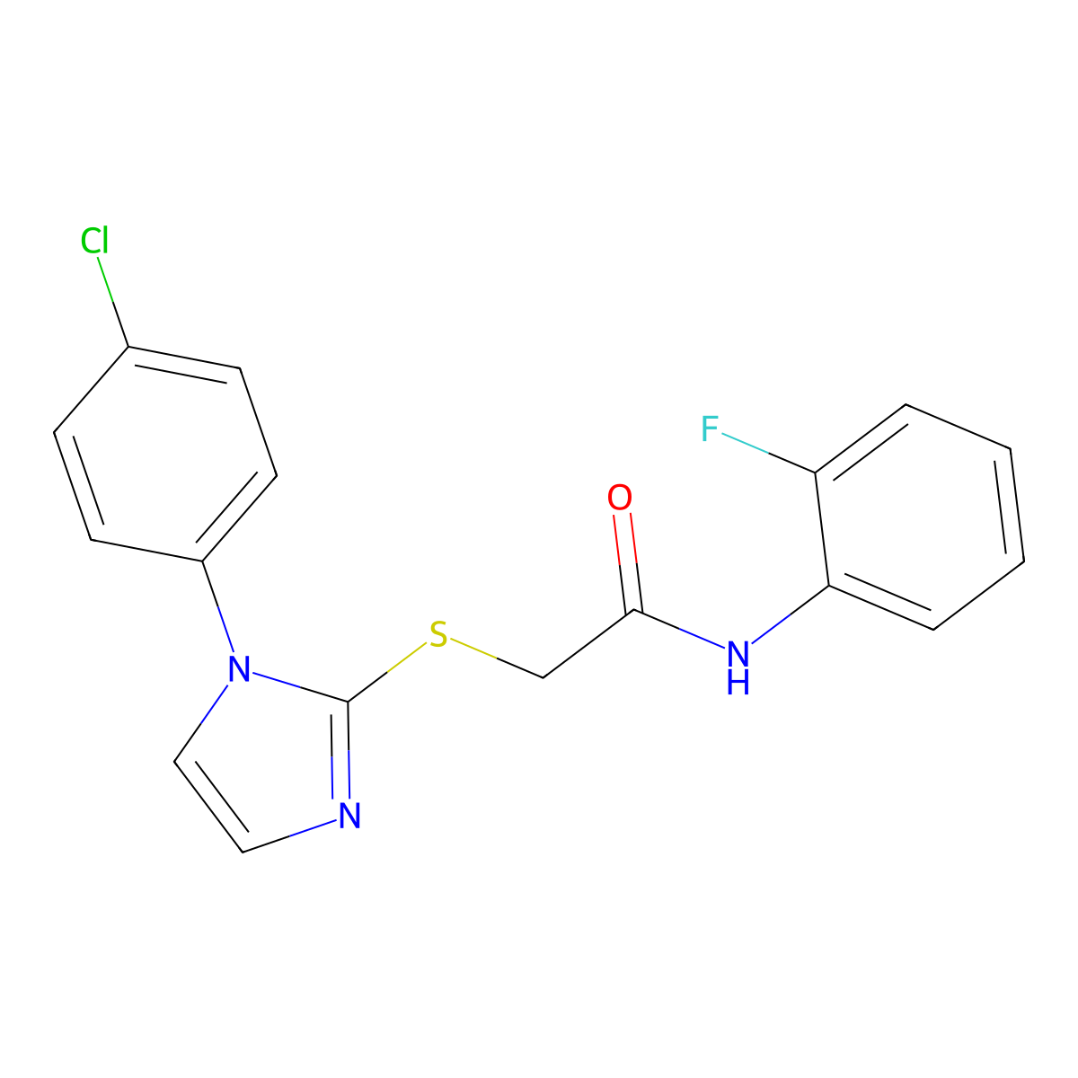 2-[1-(4-chlorophenyl)imidazol-2-yl]sulfanyl-N-(2-fluorophenyl)acetamide molecular structure, CAS 688337-11-3