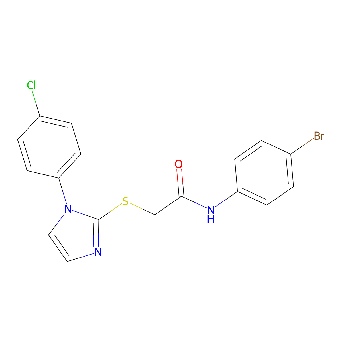 N-(4-bromophenyl)-2-((1-(4-chlorophenyl)-1H-imidazol-2-yl)thio)acetamide molecular structure, CAS 688337-12-4