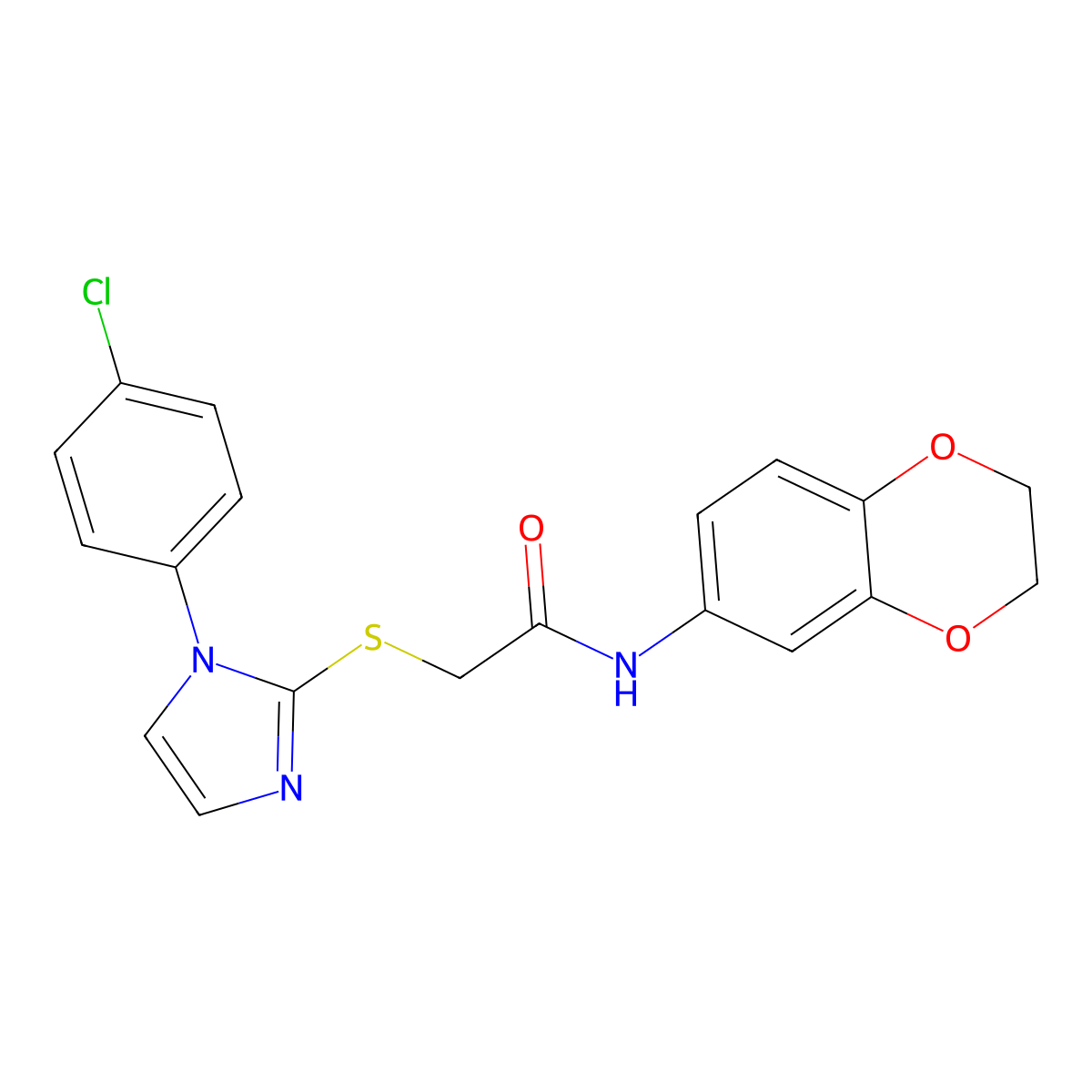 2-[1-(4-chlorophenyl)imidazol-2-yl]sulfanyl-N-(2,3-dihydro-1,4-benzodioxin-6-yl)acetamide molecular structure, CAS 688337-22-6
