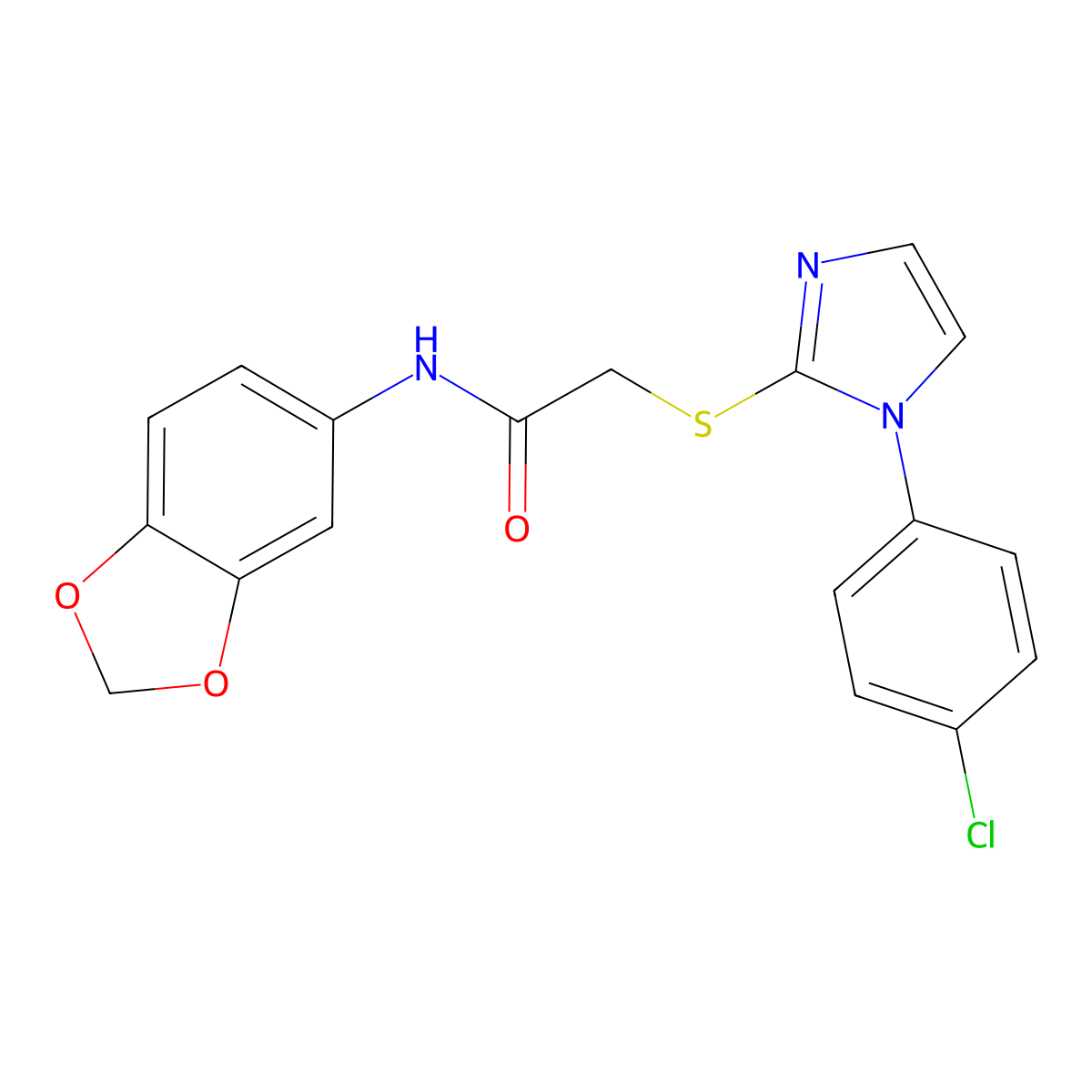 N-(1,3-benzodioxol-5-yl)-2-[1-(4-chlorophenyl)imidazol-2-yl]sulfanylacetamide molecular structure, CAS 688337-23-7