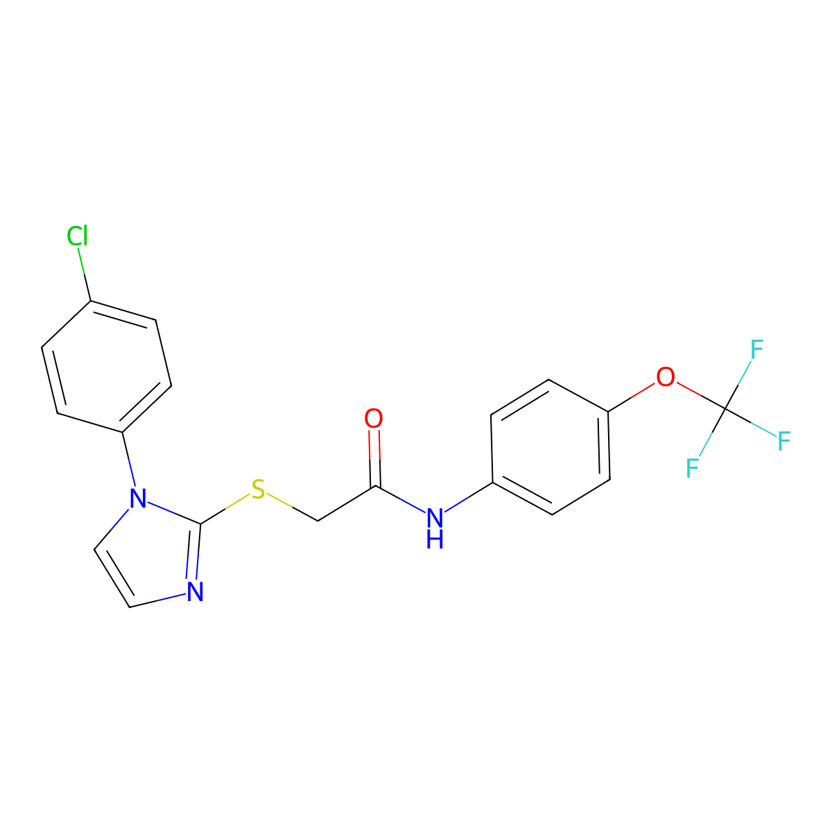 2-[1-(4-chlorophenyl)imidazol-2-yl]sulfanyl-N-[4-(trifluoromethoxy)phenyl]acetamide molecular structure, CAS 688337-25-9