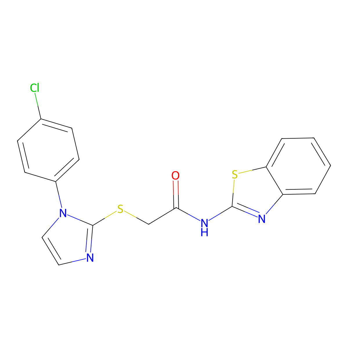 N-(benzo[d]thiazol-2-yl)-2-((1-(4-chlorophenyl)-1H-imidazol-2-yl)thio)acetamide molecular structure, CAS 688337-27-1