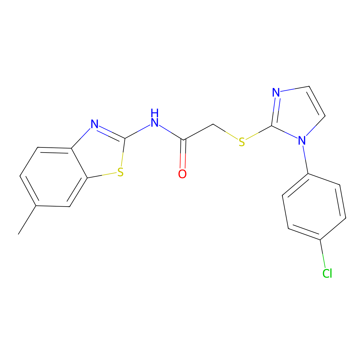 2-((1-(4-chlorophenyl)-1H-imidazol-2-yl)thio)-N-(6-methylbenzo[d]thiazol-2-yl)acetamide molecular structure, CAS 688337-29-3