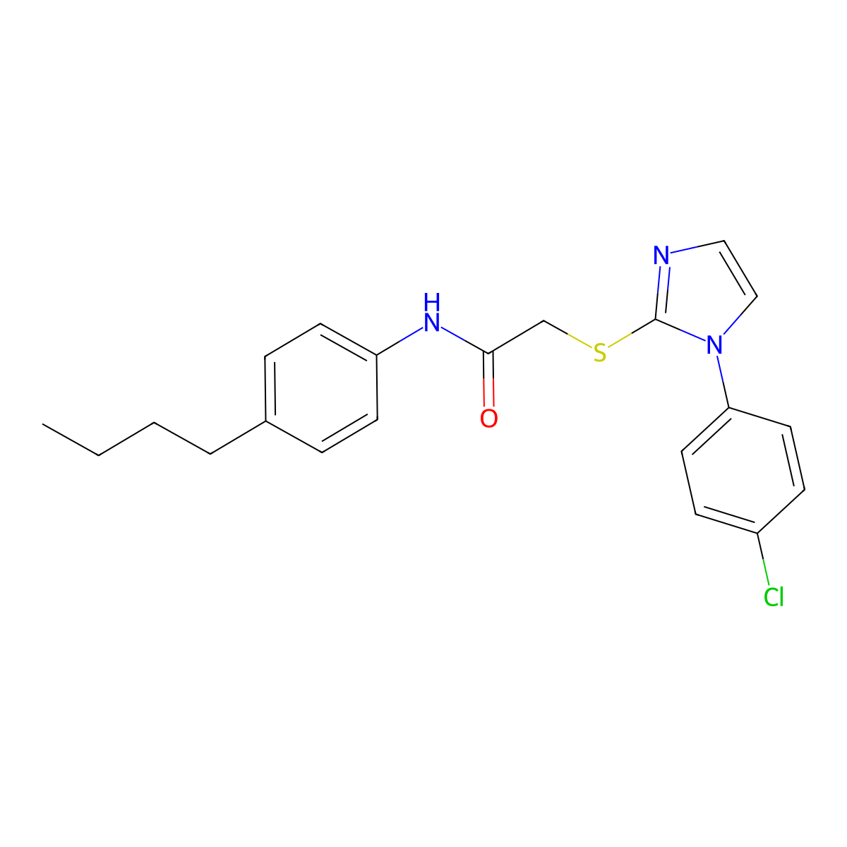 N-(4-butylphenyl)-2-[1-(4-chlorophenyl)imidazol-2-yl]sulfanylacetamide molecular structure, CAS 688337-35-1