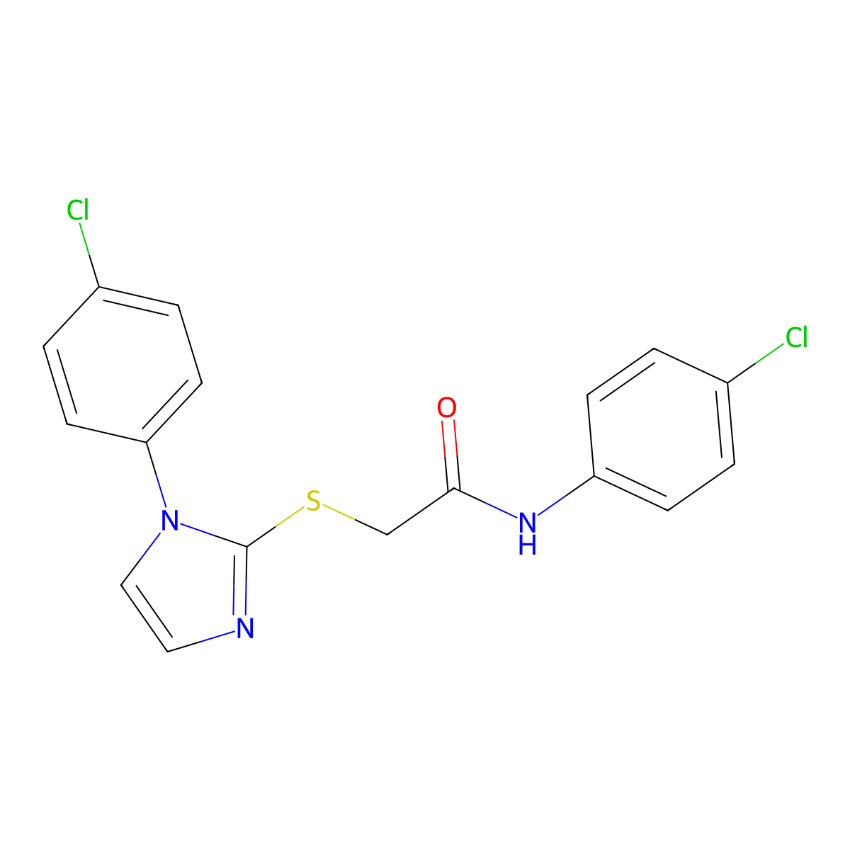 N-(4-chlorophenyl)-2-((1-(4-chlorophenyl)-1H-imidazol-2-yl)thio)acetamide molecular structure, CAS 688337-37-3