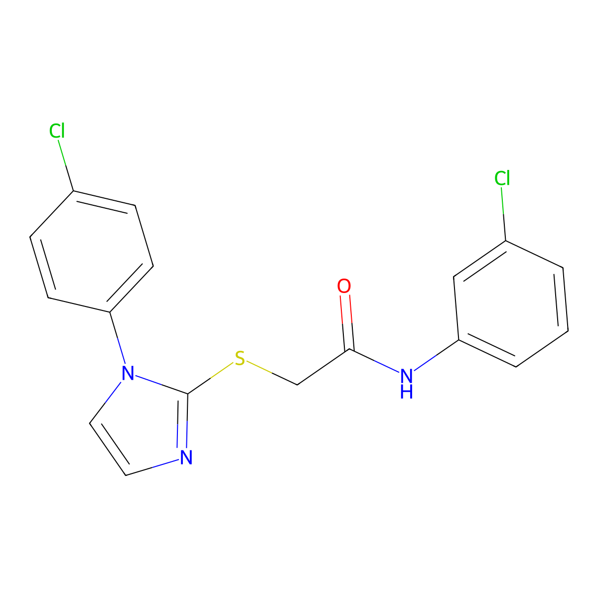 N-(3-chlorophenyl)-2-((1-(4-chlorophenyl)-1H-imidazol-2-yl)thio)acetamide molecular structure, CAS 688337-38-4