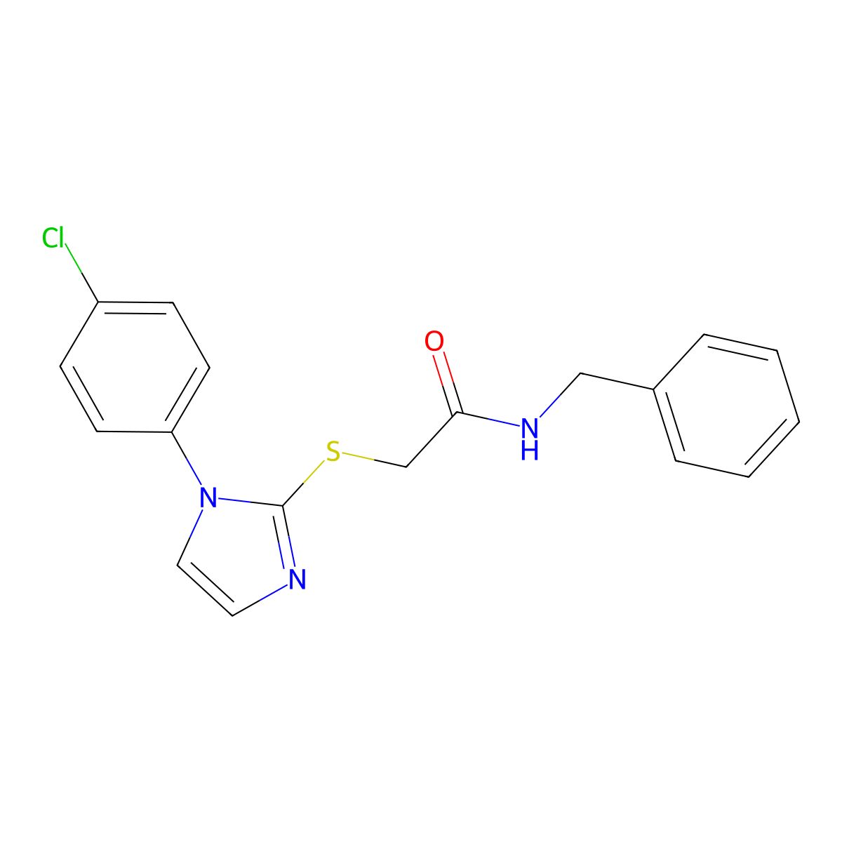 N-benzyl-2-[1-(4-chlorophenyl)imidazol-2-yl]sulfanylacetamide molecular structure, CAS 688337-44-2