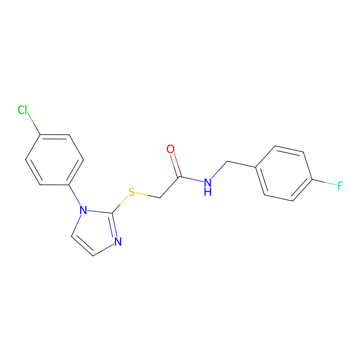 2-[1-(4-chlorophenyl)imidazol-2-yl]sulfanyl-N-[(4-fluorophenyl)methyl]acetamide molecular structure, CAS 688337-45-3