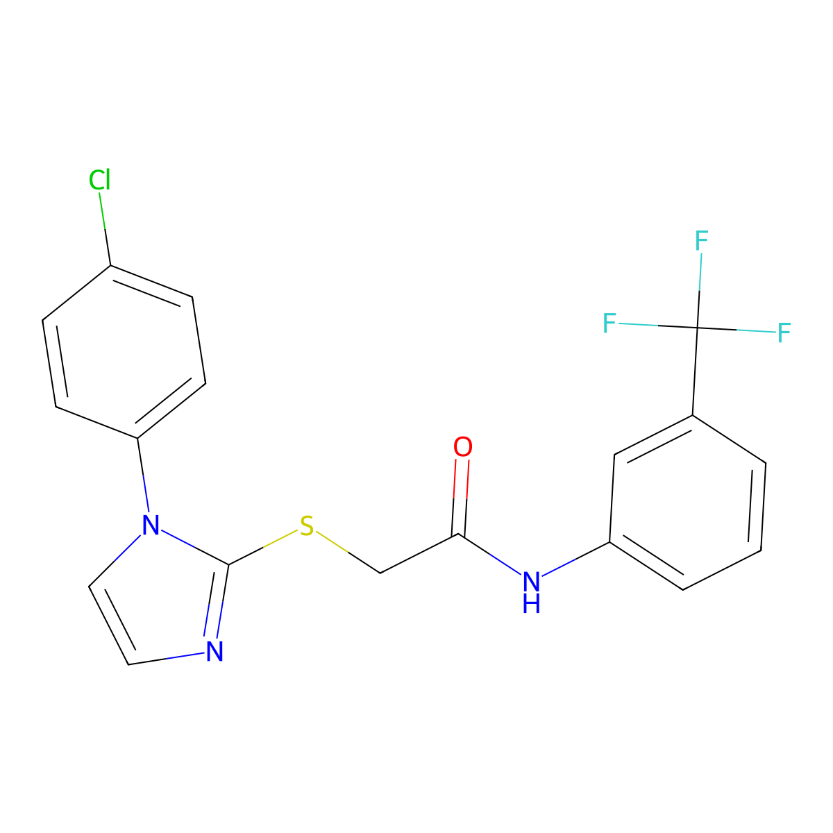 2-[1-(4-chlorophenyl)imidazol-2-yl]sulfanyl-N-[3-(trifluoromethyl)phenyl]acetamide molecular structure, CAS 688337-46-4