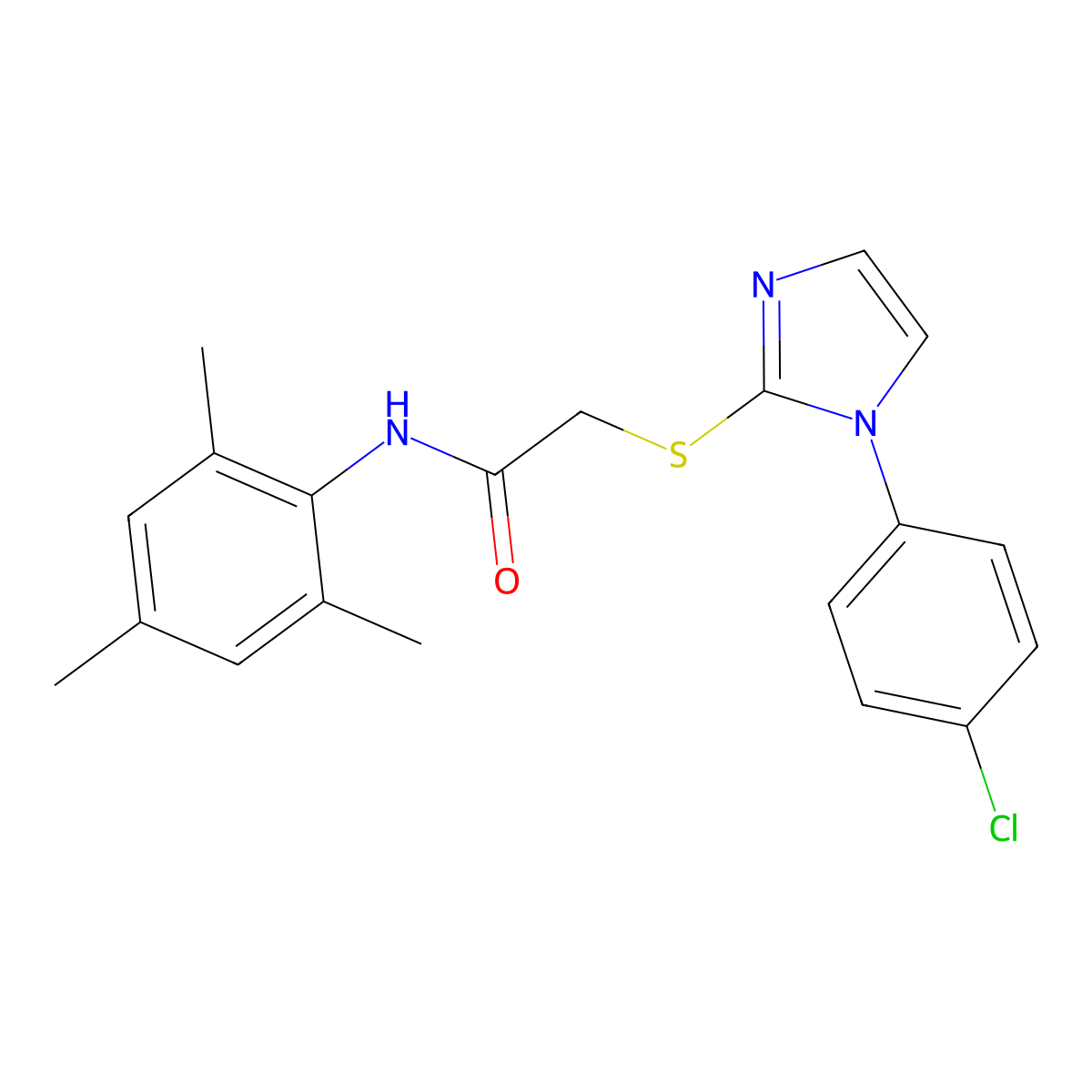 2-[1-(4-chlorophenyl)imidazol-2-yl]sulfanyl-N-(2,4,6-trimethylphenyl)acetamide molecular structure, CAS 688337-52-2