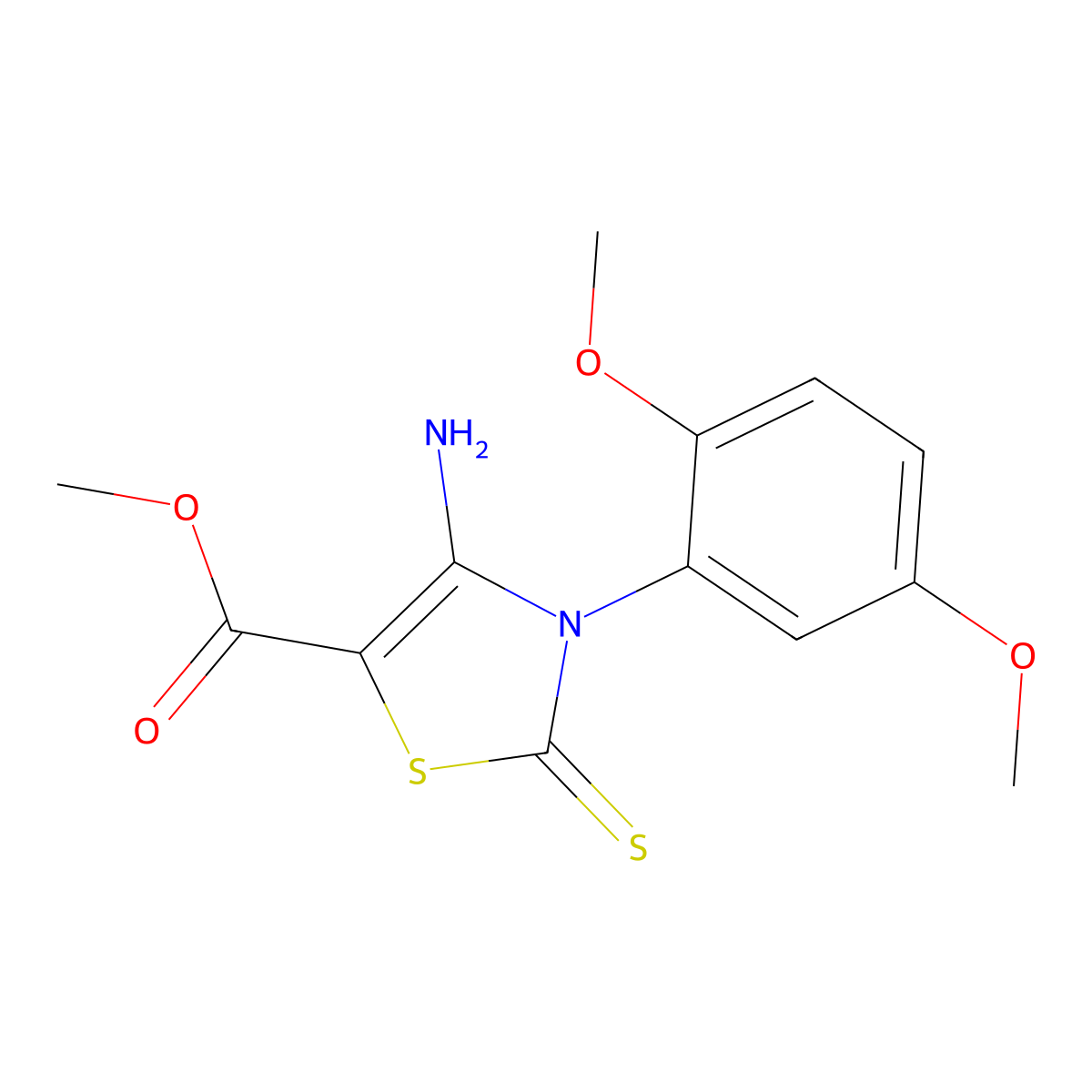 Methyl 4-amino-3-(2,5-dimethoxyphenyl)-2-thioxo-2,3-dihydrothiazole-5-carboxylate molecular structure, CAS 688337-74-8