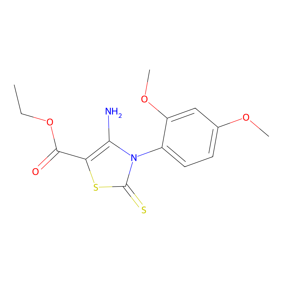 Ethyl 4-amino-3-(2,4-dimethoxyphenyl)-2-sulfanylidene-1,3-thiazole-5-carboxylate molecular structure, CAS 688337-76-0