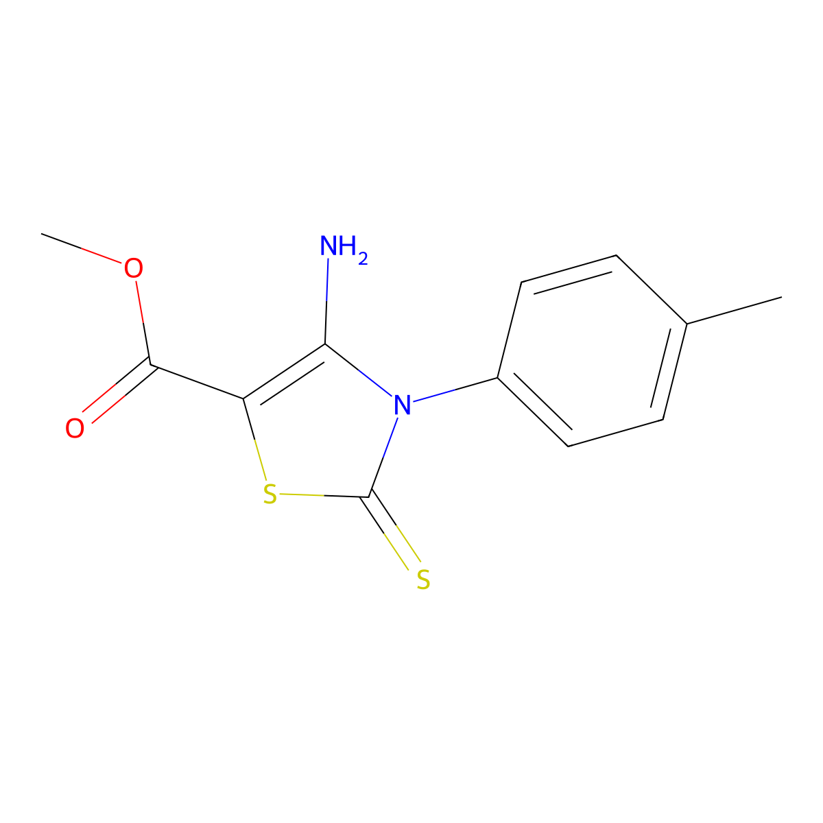 Methyl 4-amino-3-(4-methylphenyl)-2-sulfanylidene-1,3-thiazole-5-carboxylate molecular structure, CAS 688337-82-8
