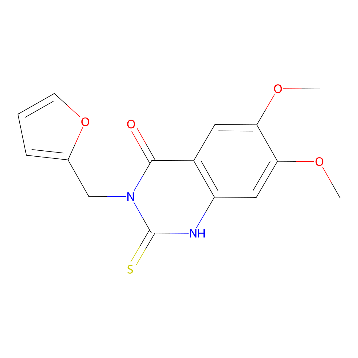 3-(2-Furylmethyl)-6,7-dimethoxy-2-thioxo-1,3-dihydroquinazolin-4-one molecular structure, CAS 688337-84-0