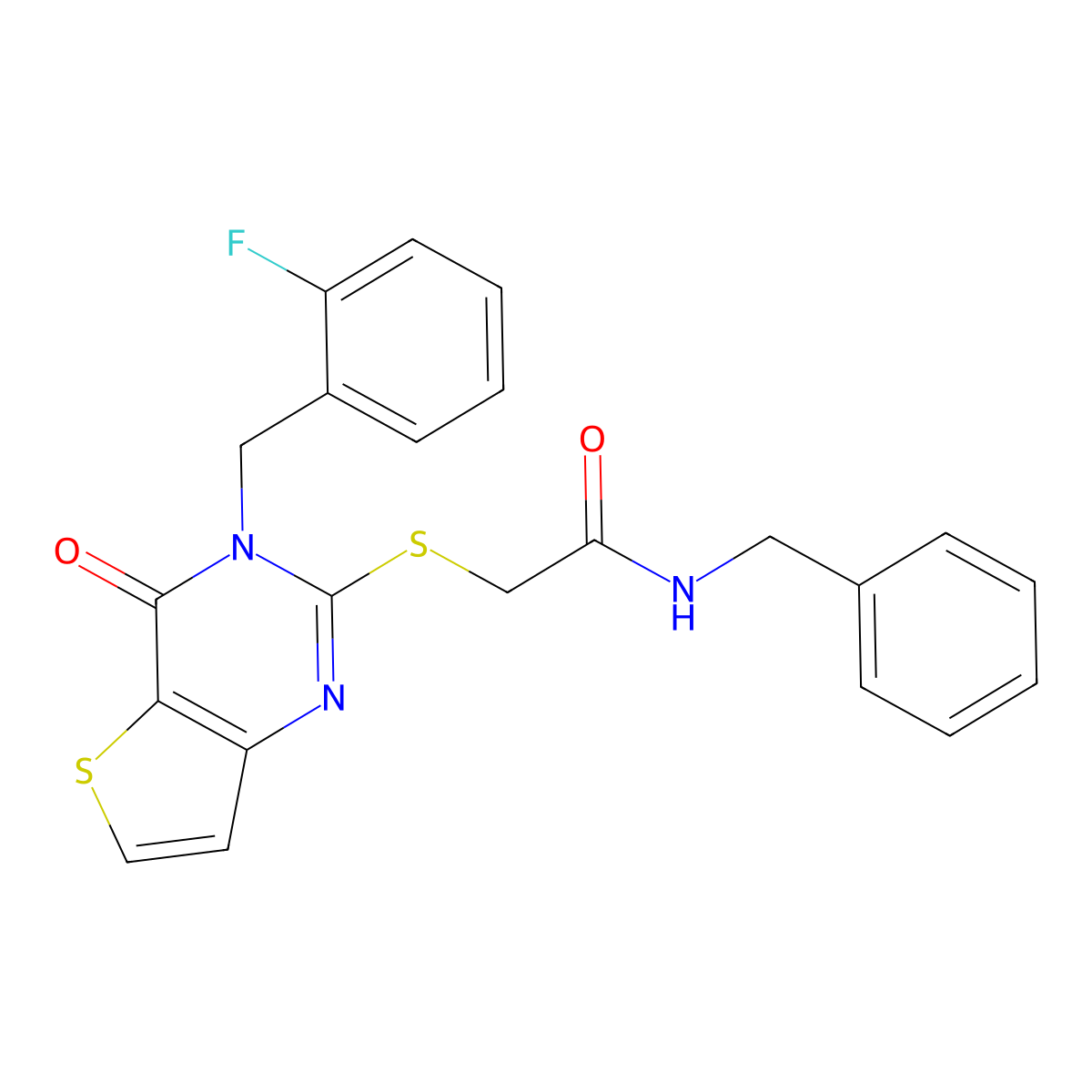 N-benzyl-2-[3-[(2-fluorophenyl)methyl]-4-oxothieno[3,2-d]pyrimidin-2-yl]sulfanylacetamide molecular structure, CAS 688338-74-1