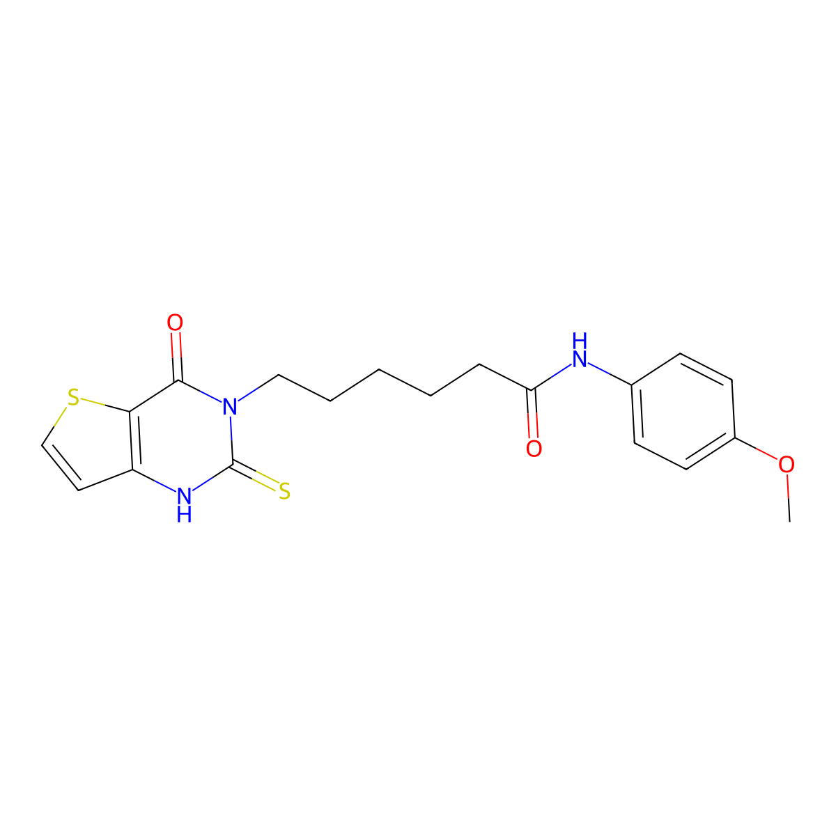 N-(4-methoxyphenyl)-6-(4-oxo-2-thioxo-1,4-dihydrothieno[3,2-d]pyrimidin-3(2H)-yl)hexanamide molecular structure, CAS 688339-58-4