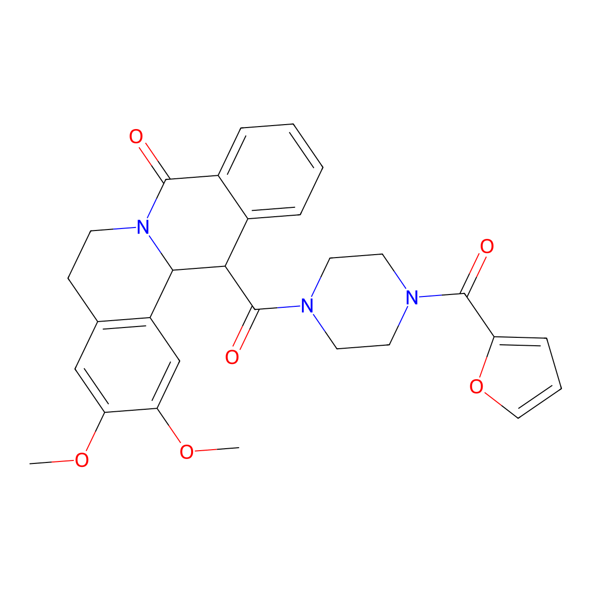 13-[4-(Furan-2-carbonyl)piperazine-1-carbonyl]-2,3-dimethoxy-5,6,13,13a-tetrahydroisoquinolino[2,1-b]isoquinolin-8-one molecular structure, CAS 688342-19-0