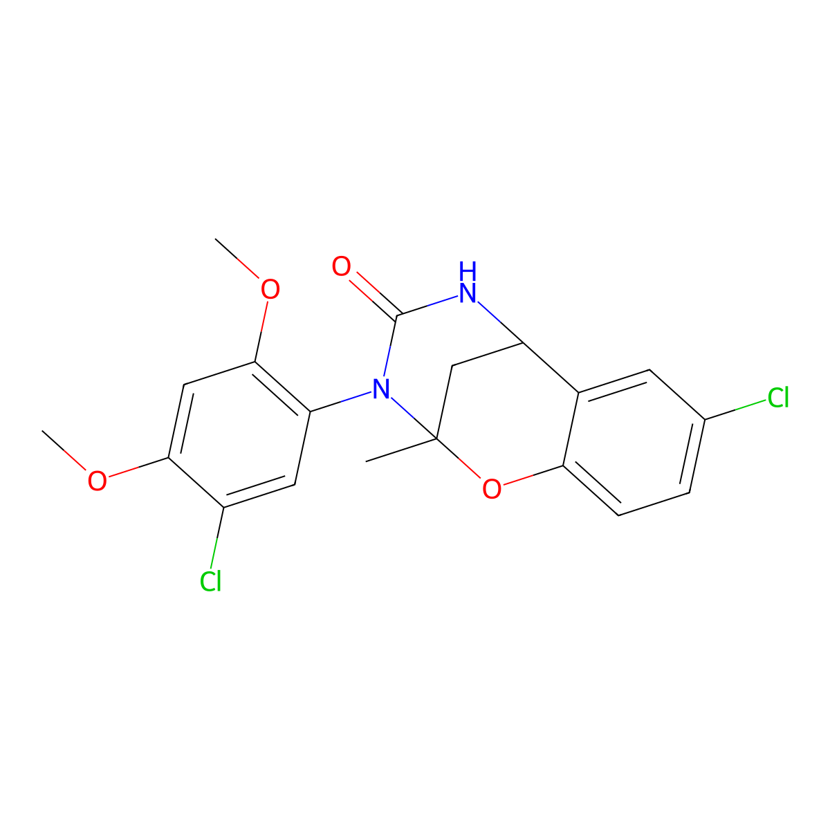 8-chloro-3-(5-chloro-2,4-dimethoxyphenyl)-2-methyl-5,6-dihydro-2H-2,6-methanobenzo[g][1,3,5]oxadiazocin-4(3H)-one molecular structure, CAS 688343-16-0