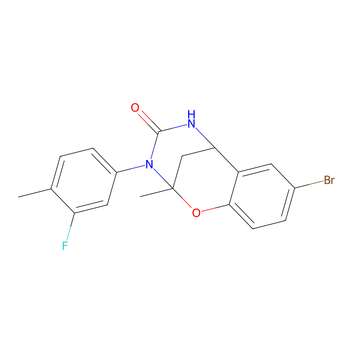 8-bromo-3-(3-fluoro-4-methylphenyl)-2-methyl-2,3,5,6-tetrahydro-4H-2,6-methano-1,3,5-benzoxadiazocin-4-one molecular structure, CAS 688343-30-8