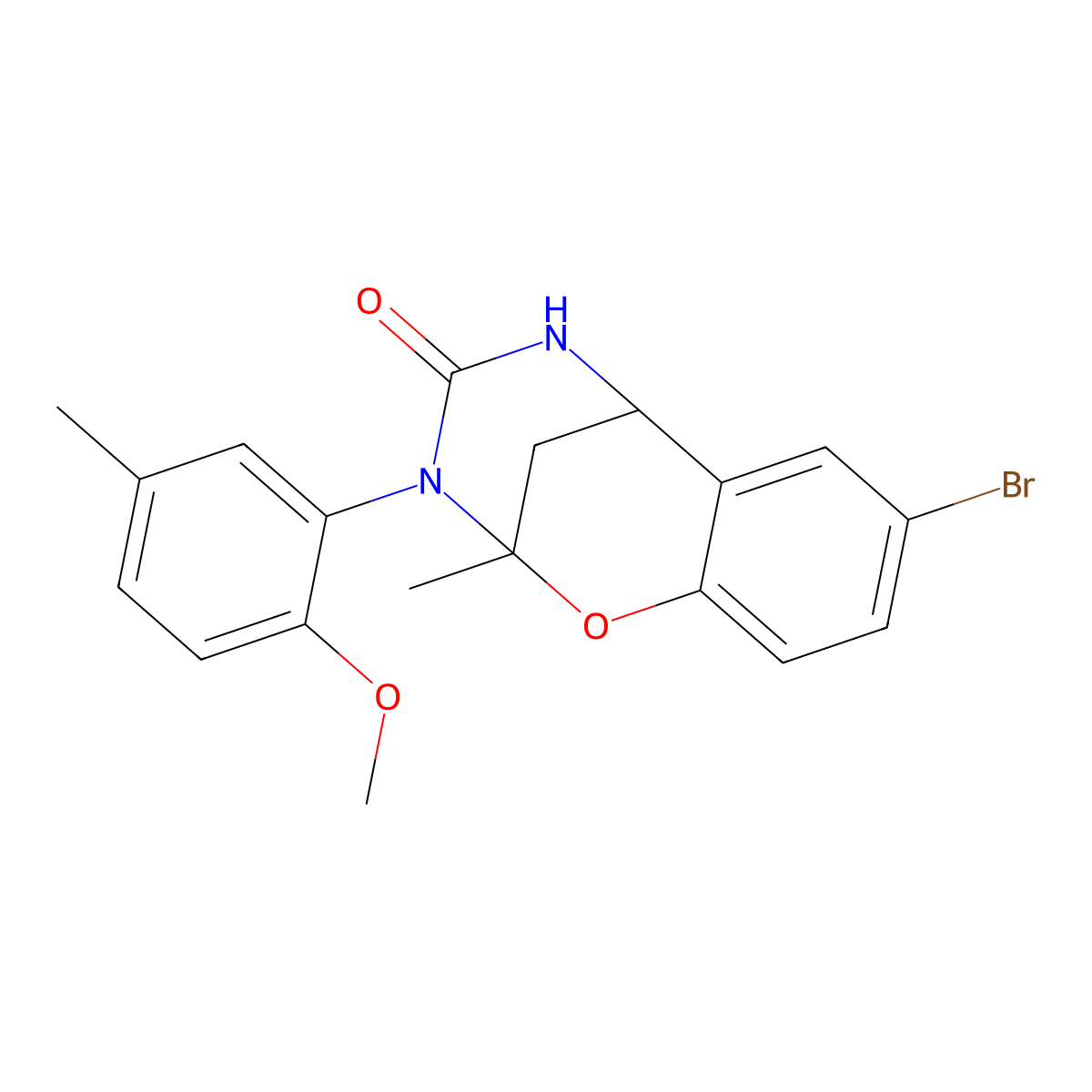 8-bromo-3-(2-methoxy-5-methylphenyl)-2-methyl-5,6-dihydro-2H-2,6-methanobenzo[g][1,3,5]oxadiazocin-4(3H)-one molecular structure, CAS 688343-37-5
