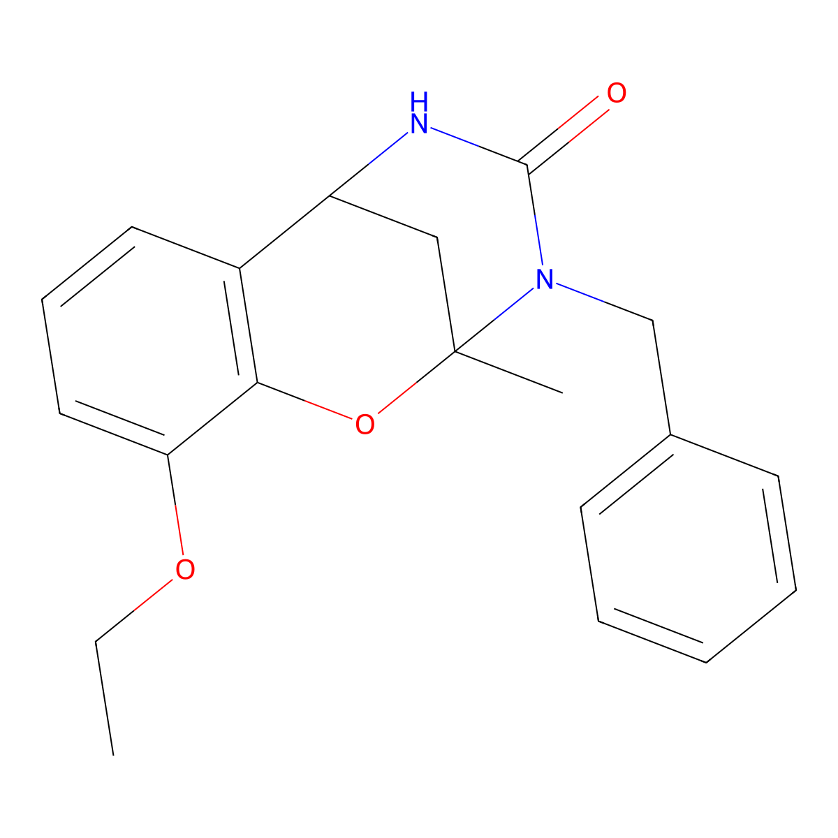 3-benzyl-10-ethoxy-2-methyl-2,3,5,6-tetrahydro-4H-2,6-methano-1,3,5-benzoxadiazocin-4-one molecular structure, CAS 688343-52-4