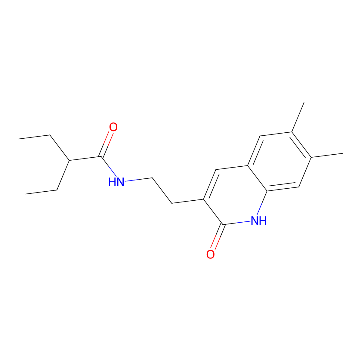 N-(2-(6,7-dimethyl-2-oxo-1,2-dihydroquinolin-3-yl)ethyl)-2-ethylbutanamide molecular structure, CAS 688353-03-9