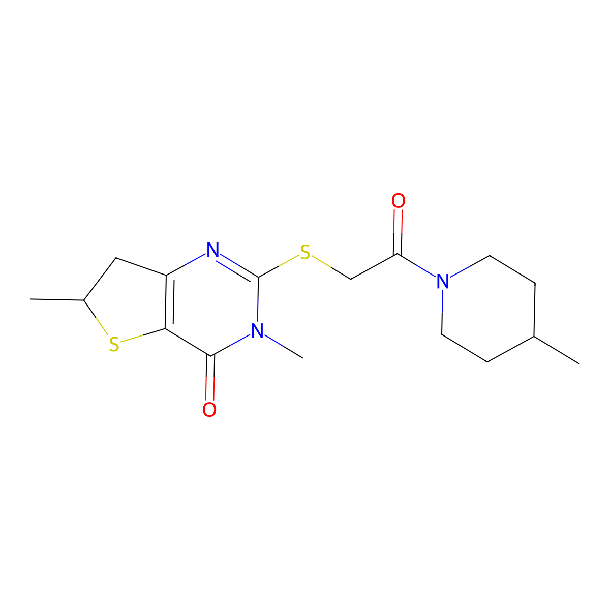 3,6-dimethyl-2-((2-(4-methylpiperidin-1-yl)-2-oxoethyl)thio)-6,7-dihydrothieno[3,2-d]pyrimidin-4(3H)-one molecular structure, CAS 688353-16-4