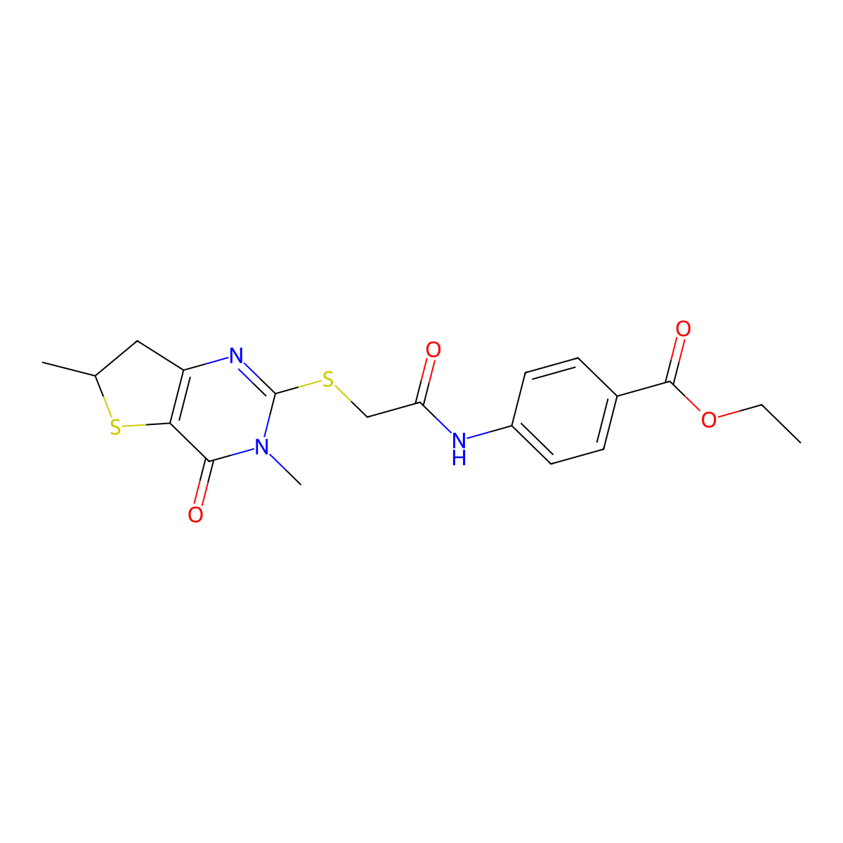 Ethyl 4-[[2-[(3,6-dimethyl-4-oxo-6,7-dihydrothieno[3,2-d]pyrimidin-2-yl)sulfanyl]acetyl]amino]benzoate molecular structure, CAS 688353-26-6