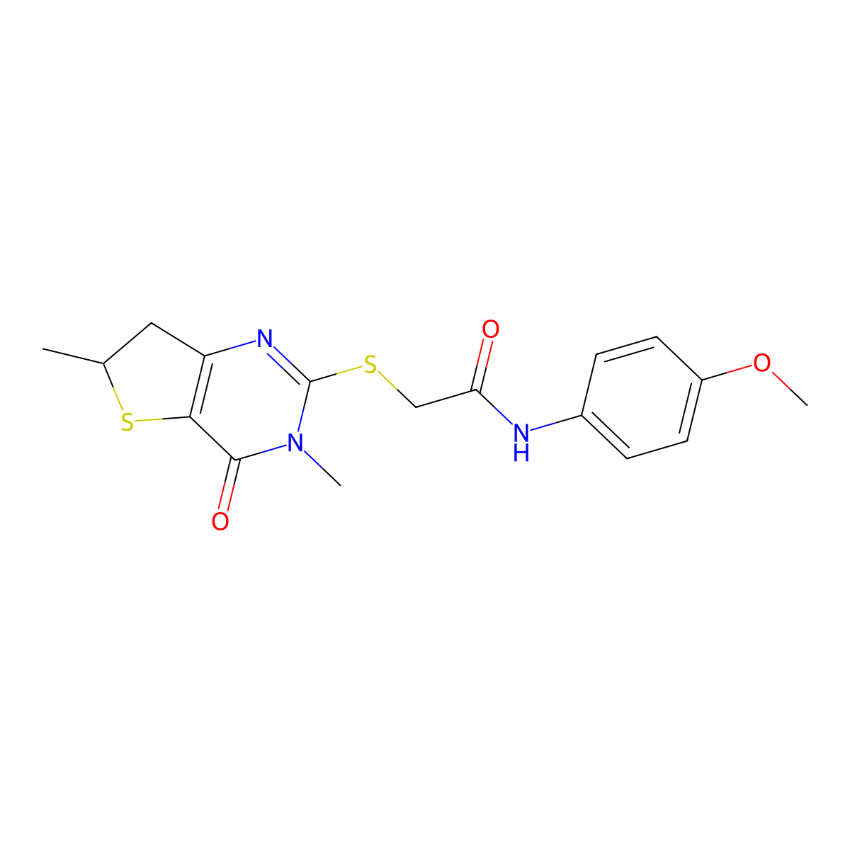 2-((3,6-dimethyl-4-oxo-3,4,6,7-tetrahydrothieno[3,2-d]pyrimidin-2-yl)thio)-N-(4-methoxyphenyl)acetamide molecular structure, CAS 688353-27-7