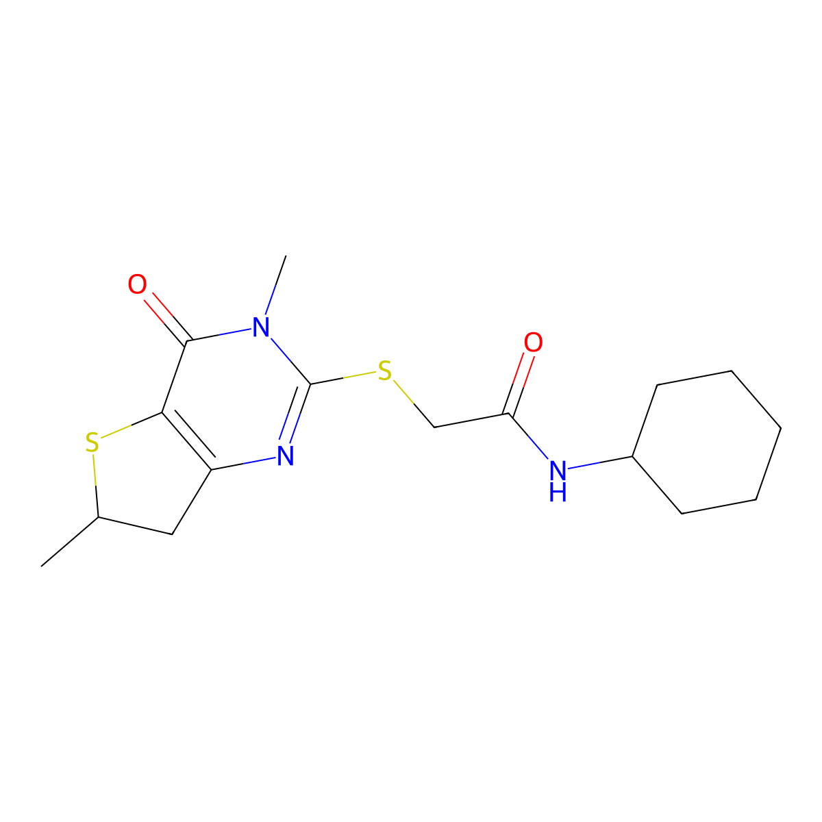 N-cyclohexyl-2-[(3,6-dimethyl-4-oxo-6,7-dihydrothieno[3,2-d]pyrimidin-2-yl)sulfanyl]acetamide molecular structure, CAS 688353-39-1
