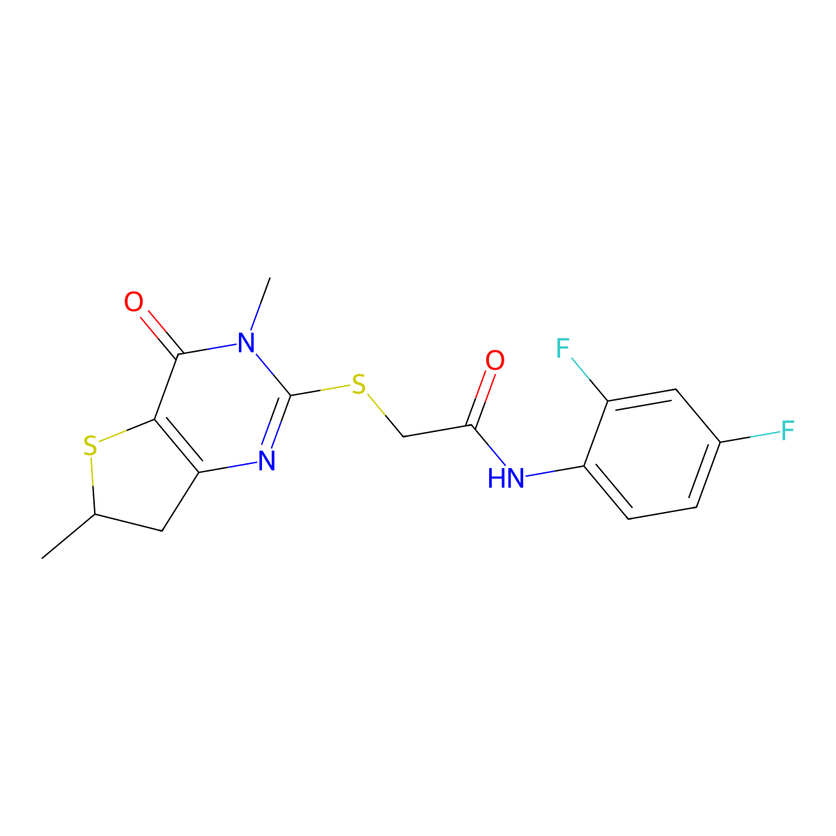 N-(2,4-difluorophenyl)-2-((3,6-dimethyl-4-oxo-3,4,6,7-tetrahydrothieno[3,2-d]pyrimidin-2-yl)thio)acetamide molecular structure, CAS 688353-41-5