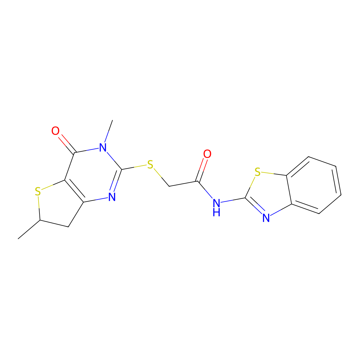 N-(1,3-benzothiazol-2-yl)-2-[(3,6-dimethyl-4-oxo-6,7-dihydrothieno[3,2-d]pyrimidin-2-yl)sulfanyl]acetamide molecular structure, CAS 688353-44-8