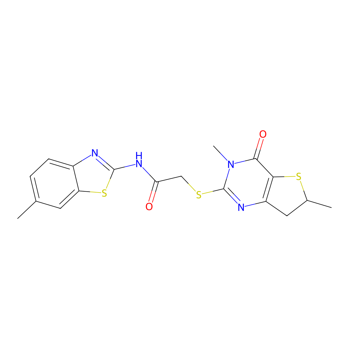 2-[(3,6-dimethyl-4-oxo-6,7-dihydrothieno[3,2-d]pyrimidin-2-yl)sulfanyl]-N-(6-methyl-1,3-benzothiazol-2-yl)acetamide molecular structure, CAS 688353-45-9