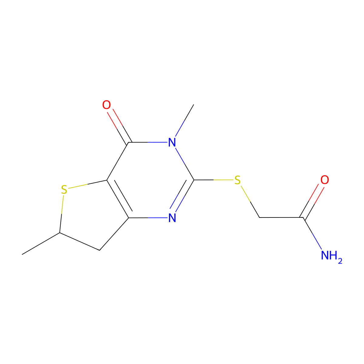 2-((3,6-Dimethyl-4-oxo-3,4,6,7-tetrahydrothieno[3,2-d]pyrimidin-2-yl)thio)acetamide molecular structure, CAS 688353-48-2