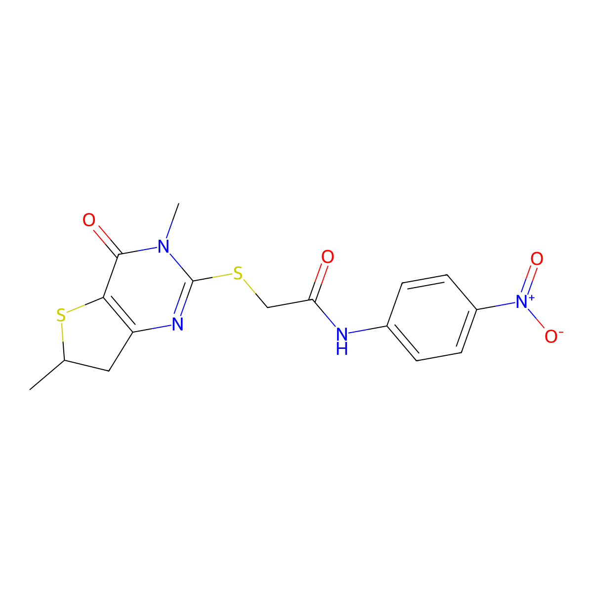 2-[(3,6-dimethyl-4-oxo-6,7-dihydrothieno[3,2-d]pyrimidin-2-yl)sulfanyl]-N-(4-nitrophenyl)acetamide molecular structure, CAS 688353-49-3