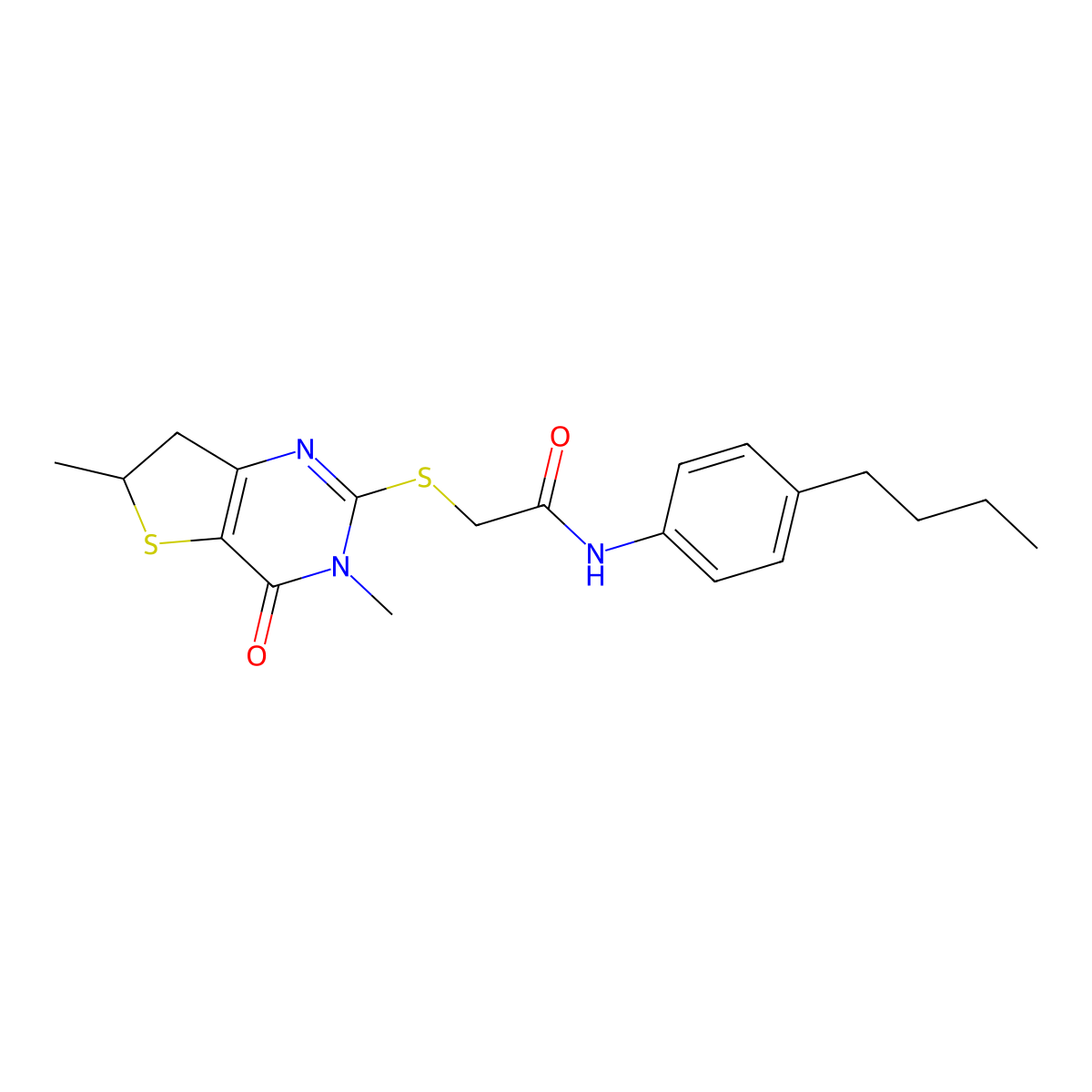 N-(4-butylphenyl)-2-((3,6-dimethyl-4-oxo-3,4,6,7-tetrahydrothieno[3,2-d]pyrimidin-2-yl)thio)acetamide molecular structure, CAS 688353-50-6