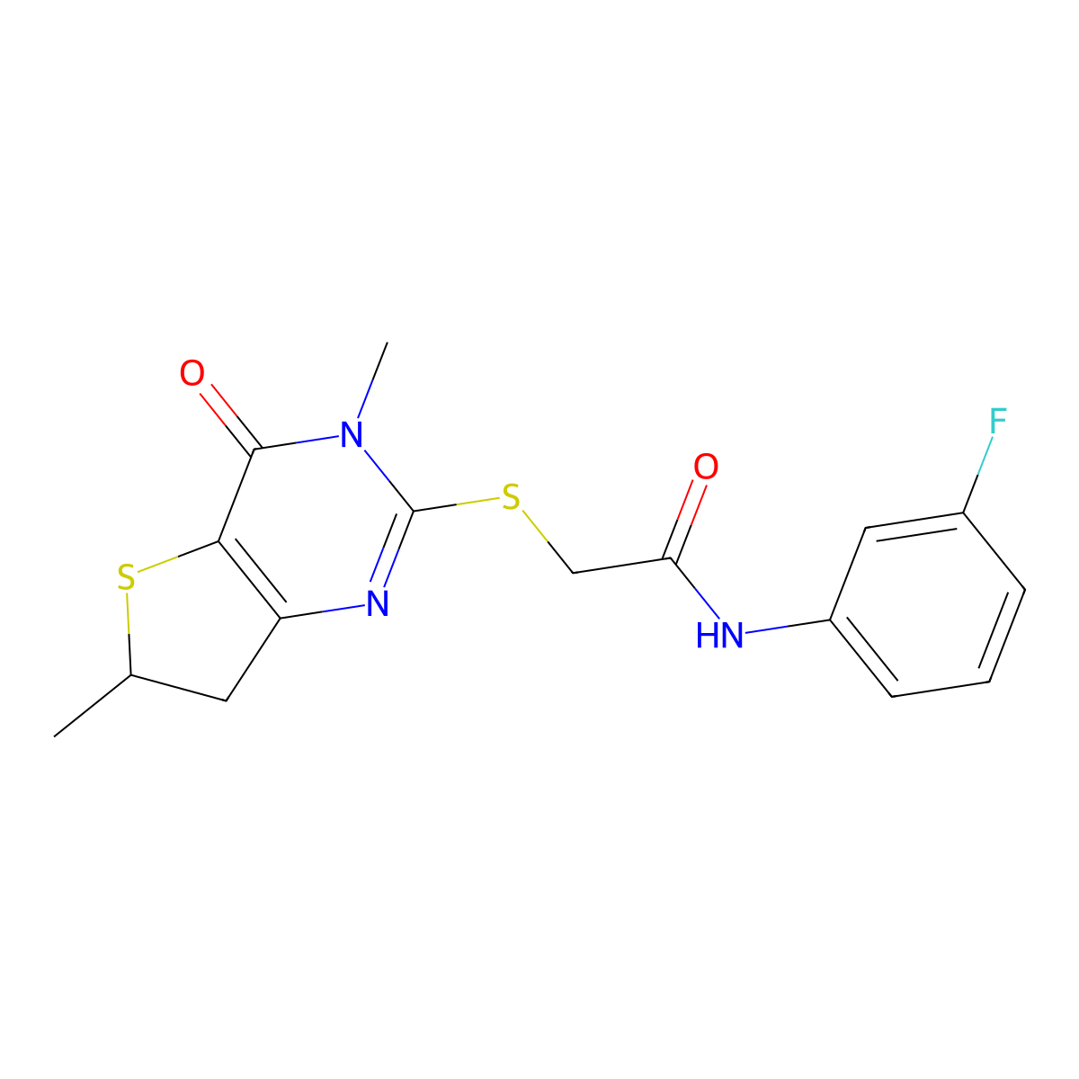 2-((3,6-dimethyl-4-oxo-3,4,6,7-tetrahydrothieno[3,2-d]pyrimidin-2-yl)thio)-N-(3-fluorophenyl)acetamide molecular structure, CAS 688353-53-9
