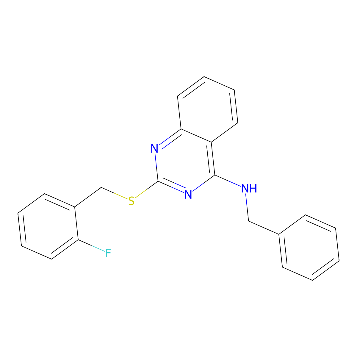 N-benzyl-2-[(2-fluorophenyl)methylsulfanyl]quinazolin-4-amine molecular structure, CAS 688354-45-2