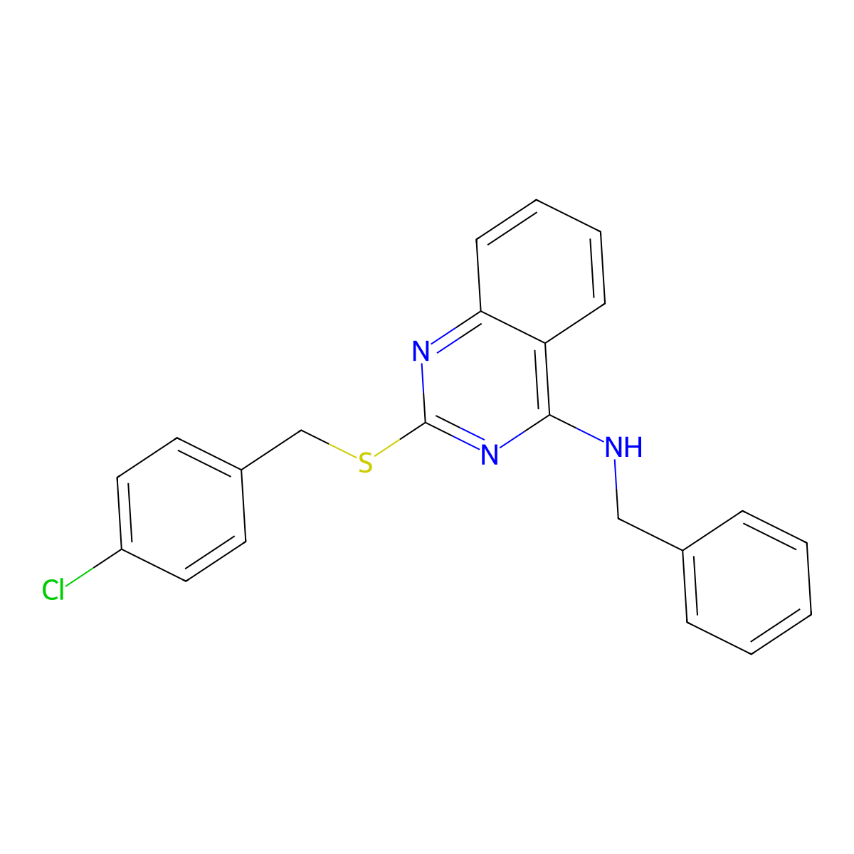 N-benzyl-2-[(4-chlorophenyl)methylsulfanyl]quinazolin-4-amine molecular structure, CAS 688354-49-6