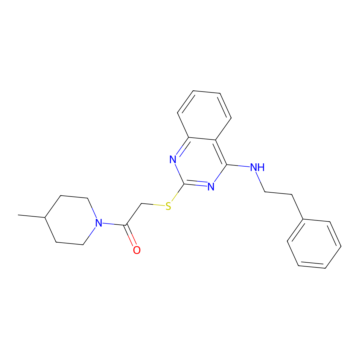 1-(4-Methylpiperidin-1-yl)-2-((4-(phenethylamino)quinazolin-2-yl)thio)ethanone molecular structure, CAS 688354-71-4