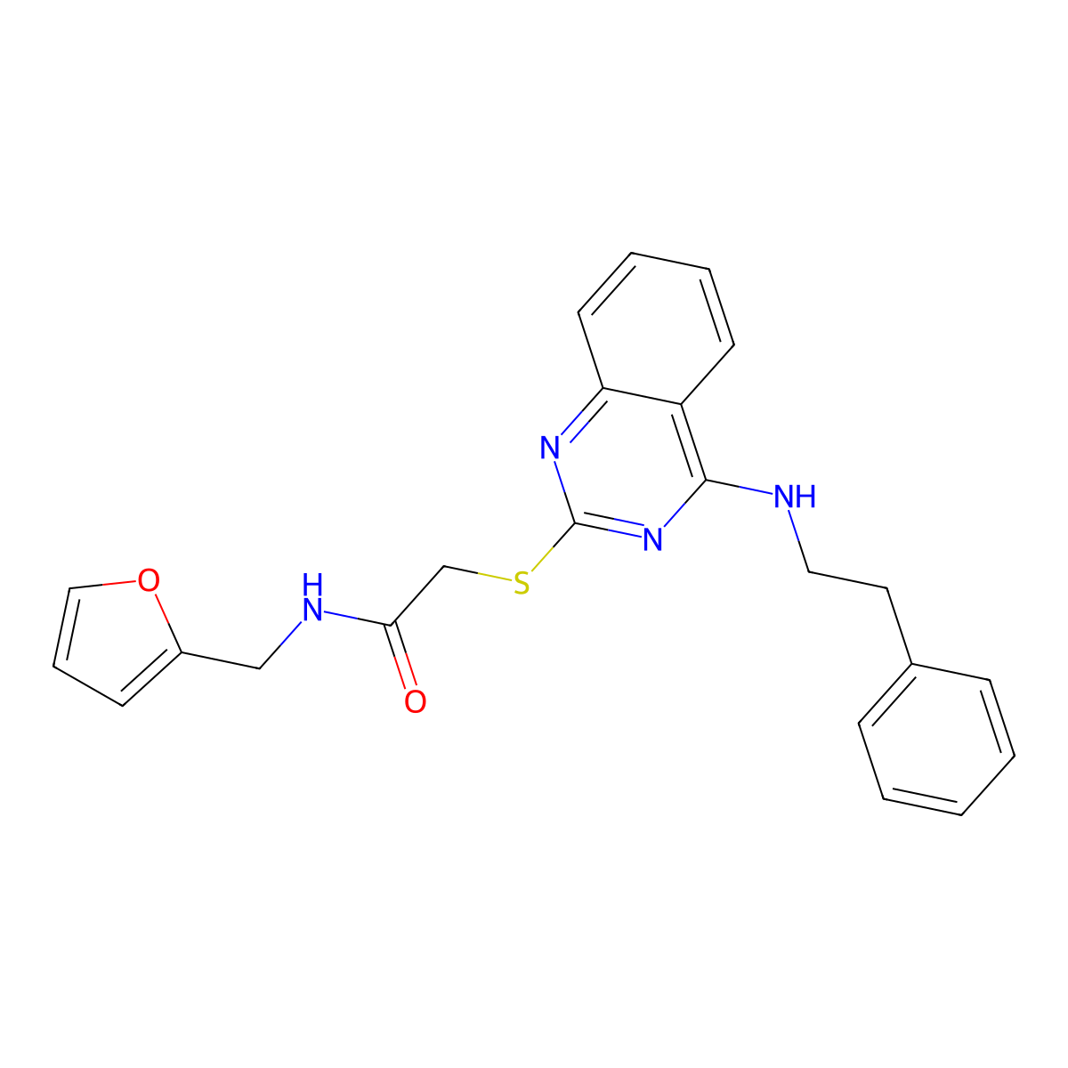 N-(furan-2-ylmethyl)-2-((4-(phenethylamino)quinazolin-2-yl)thio)acetamide molecular structure, CAS 688354-72-5