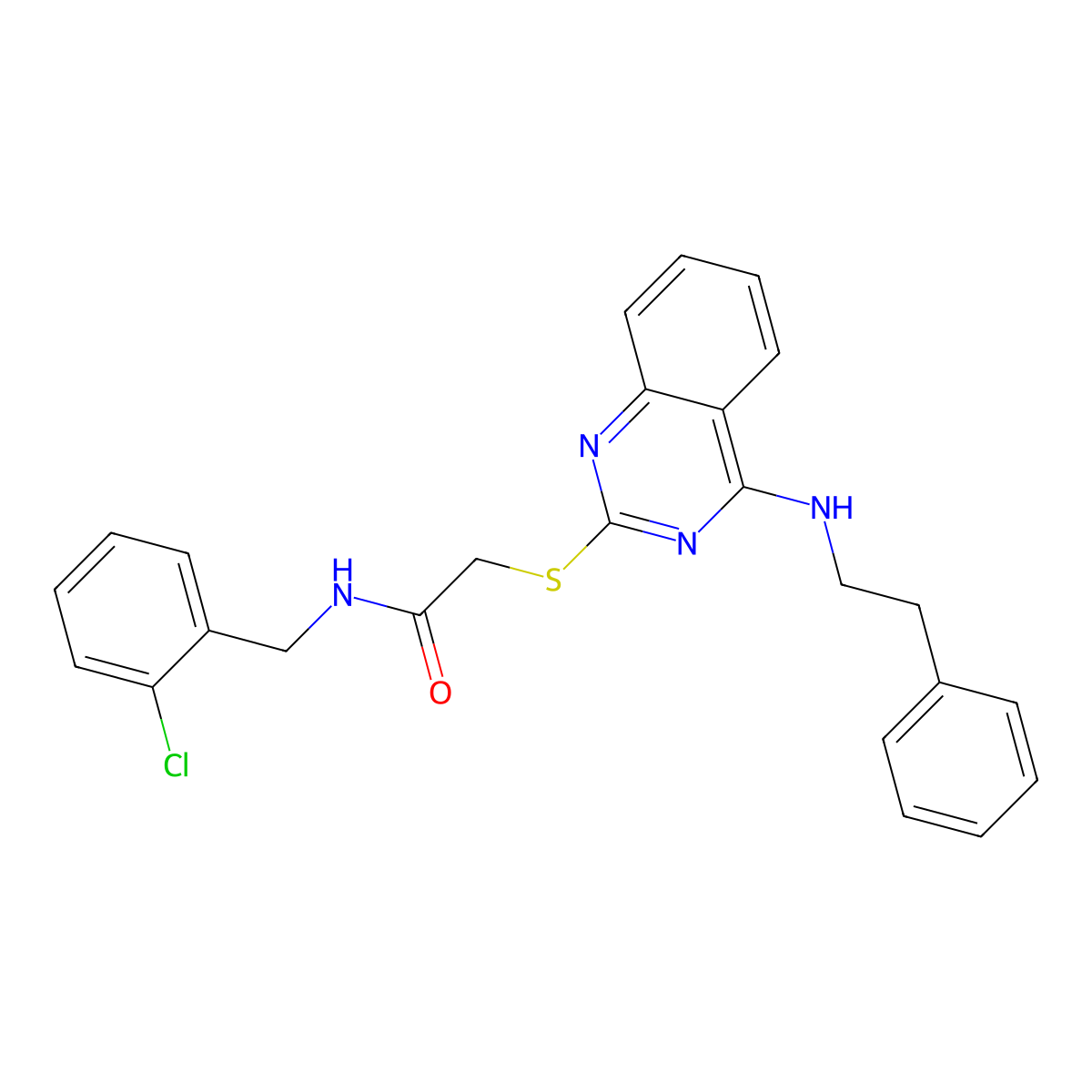 N-(2-chlorobenzyl)-2-((4-(phenethylamino)quinazolin-2-yl)thio)acetamide molecular structure, CAS 688354-75-8