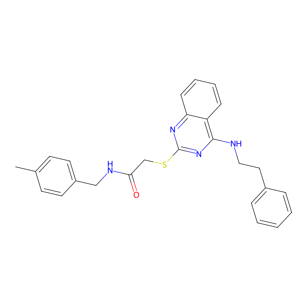 N-(4-methylbenzyl)-2-((4-(phenethylamino)quinazolin-2-yl)thio)acetamide molecular structure, CAS 688354-76-9