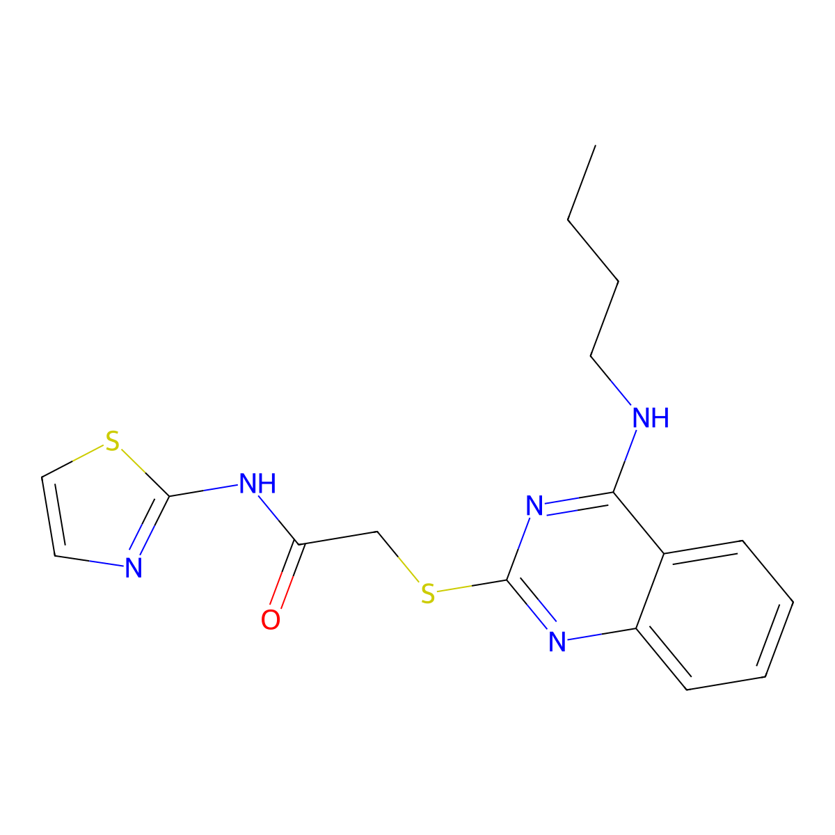 2-((4-(butylamino)quinazolin-2-yl)thio)-N-(thiazol-2-yl)acetamide molecular structure, CAS 688354-80-5