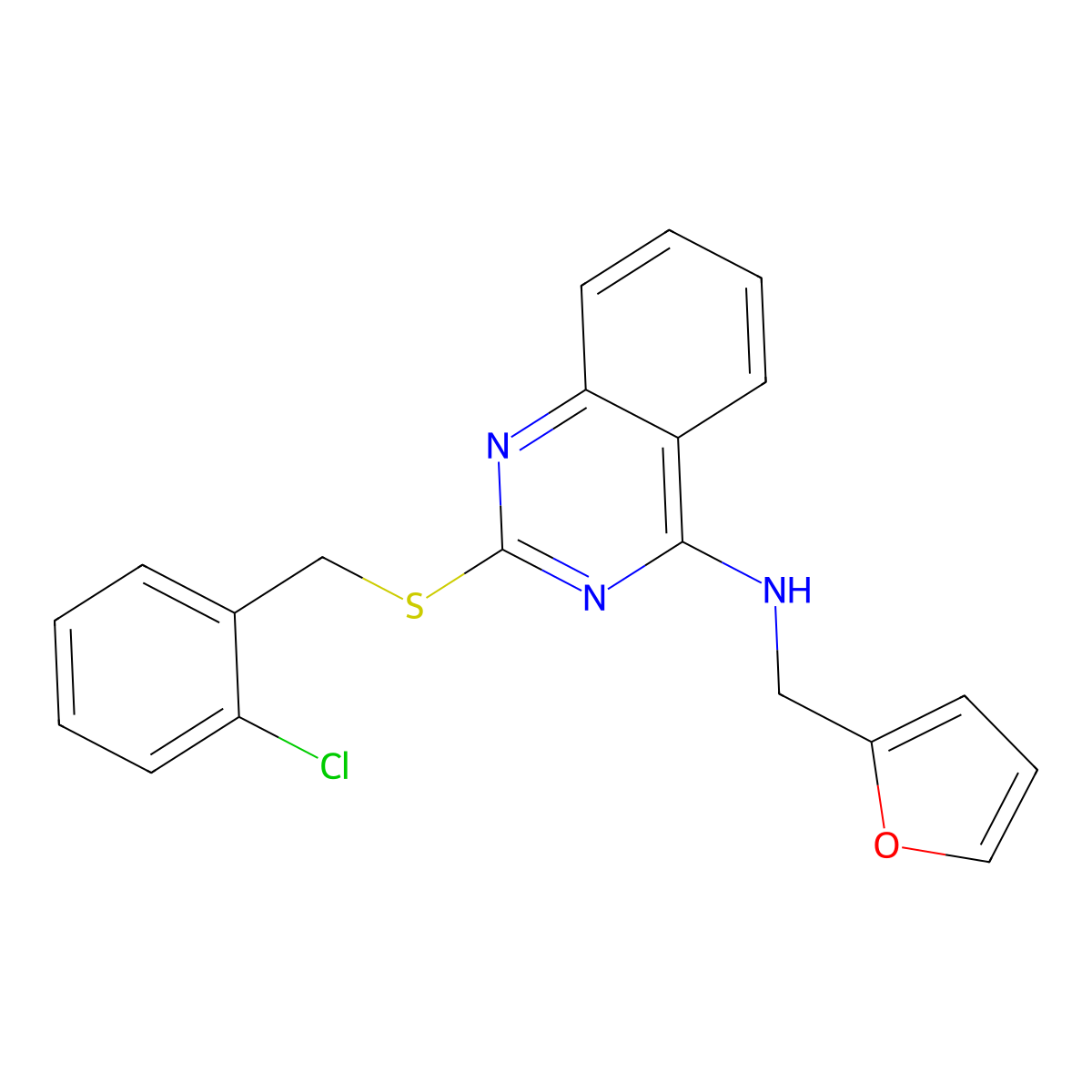 2-[(2-chlorophenyl)methylsulfanyl]-N-(furan-2-ylmethyl)quinazolin-4-amine molecular structure, CAS 688354-99-6