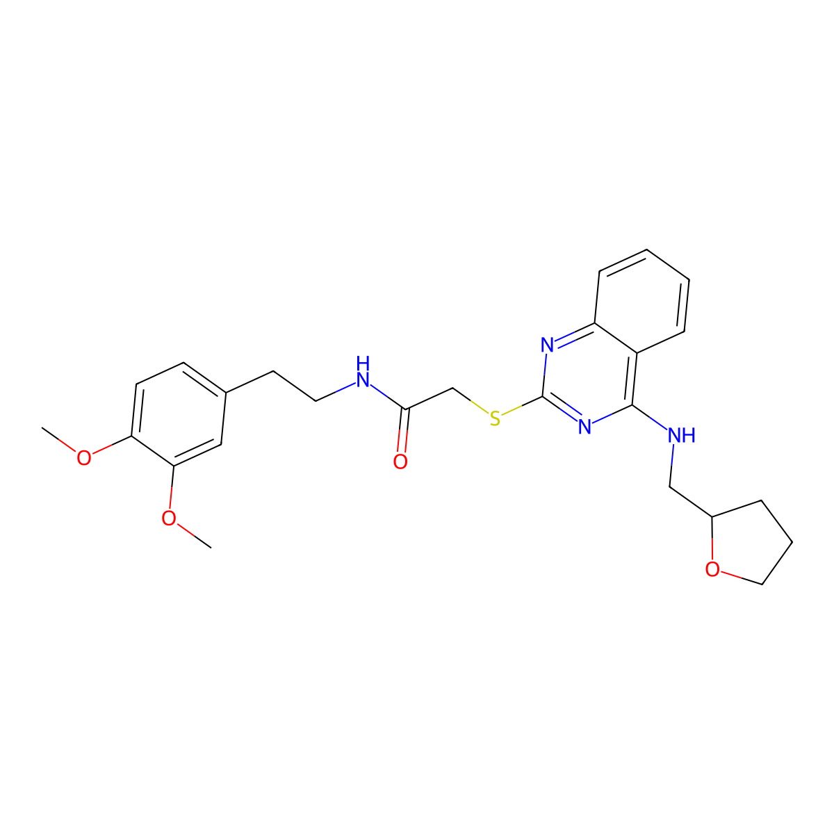 N-[2-(3,4-dimethoxyphenyl)ethyl]-2-[4-(oxolan-2-ylmethylamino)quinazolin-2-yl]sulfanylacetamide molecular structure, CAS 688355-04-6