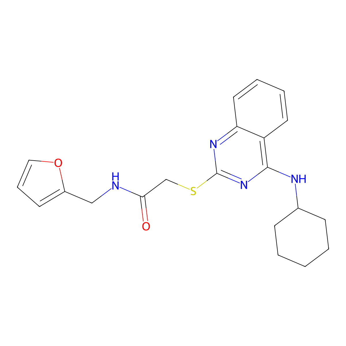 2-[4-(cyclohexylamino)quinazolin-2-yl]sulfanyl-N-(furan-2-ylmethyl)acetamide molecular structure, CAS 688355-11-5