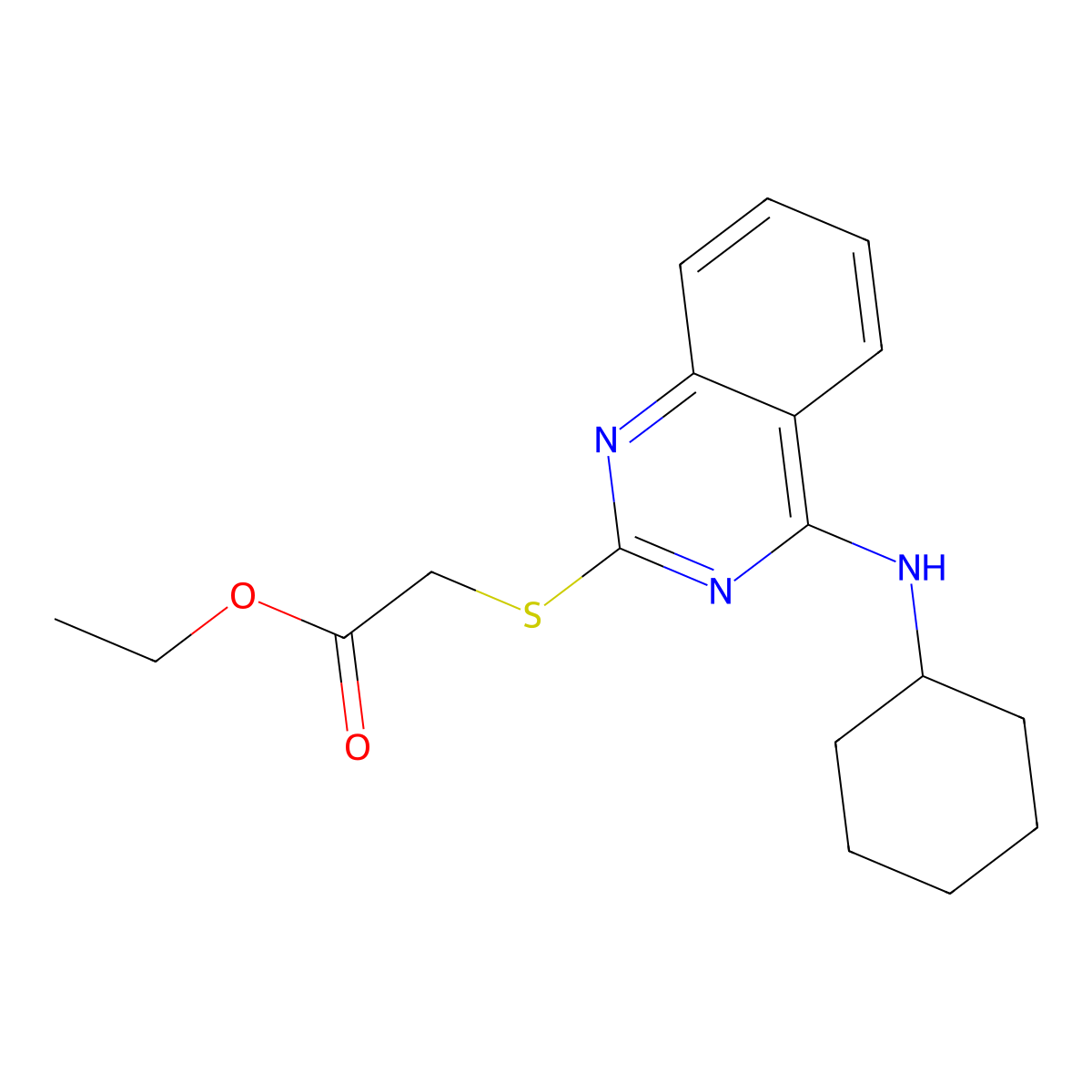 Ethyl 2-[4-(cyclohexylamino)quinazolin-2-yl]sulfanylacetate molecular structure, CAS 688355-12-6