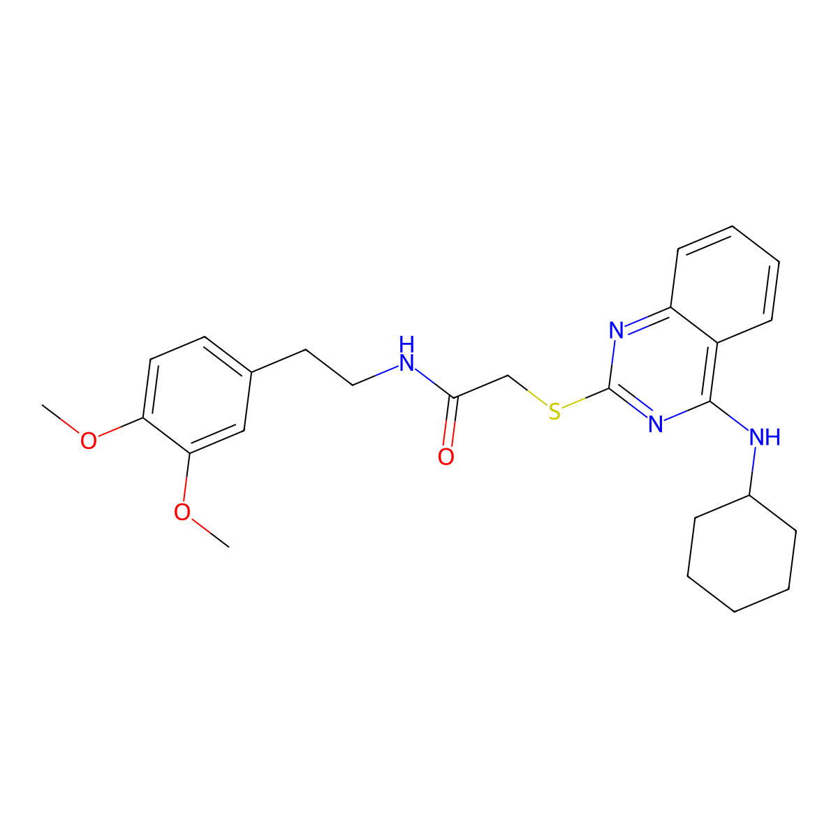 2-{[4-(cyclohexylamino)quinazolin-2-yl]sulfanyl}-N-[2-(3,4-dimethoxyphenyl)ethyl]acetamide molecular structure, CAS 688355-13-7